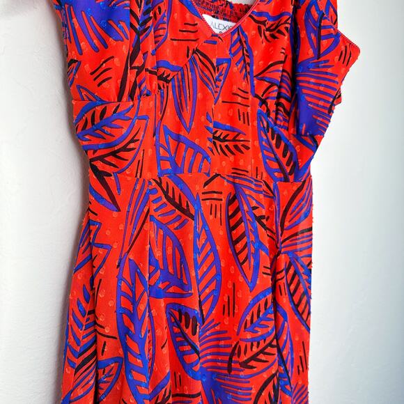 Alexis x Target Tropical Leaf Tie Shoulder Red Blue Handkerchief Midi Dress XS - Picture 6 of 16